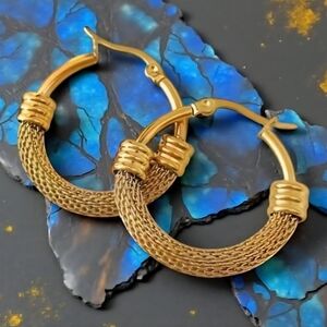 Chic Elegance 18K Gold Plated Stainless Steel Mesh Trendy Hoop Earrings
